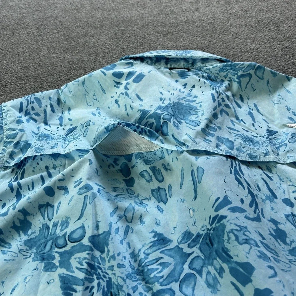 KastKing Shirt Mens XL Blue Fish Print Short Sleeve Fishing Vented Polyester